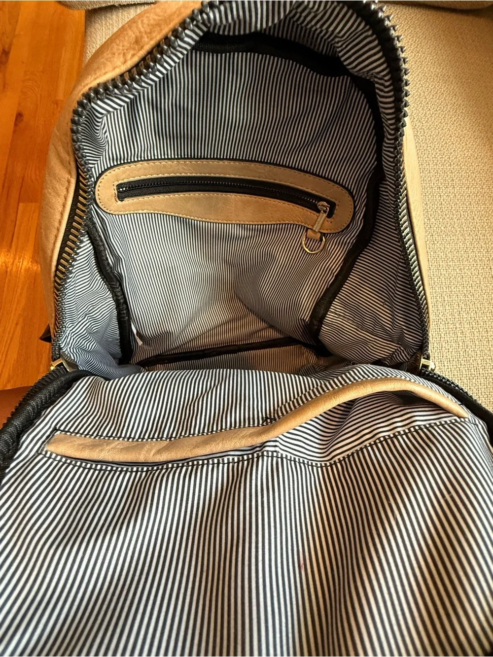 SHEIN Taupe Faux Leather Backpack with Gold-Tone Zippers
